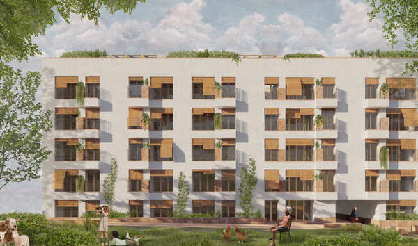 02. Image of the facade social housing biulding First prize Europan 17 Eivissa. Ventura Godoy + Javier Esteve + Atzur arquitectura