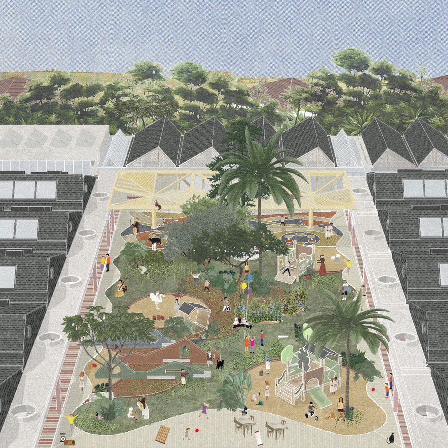 Colegio Andino Aerial view to central patio and playground Hs2e 2019