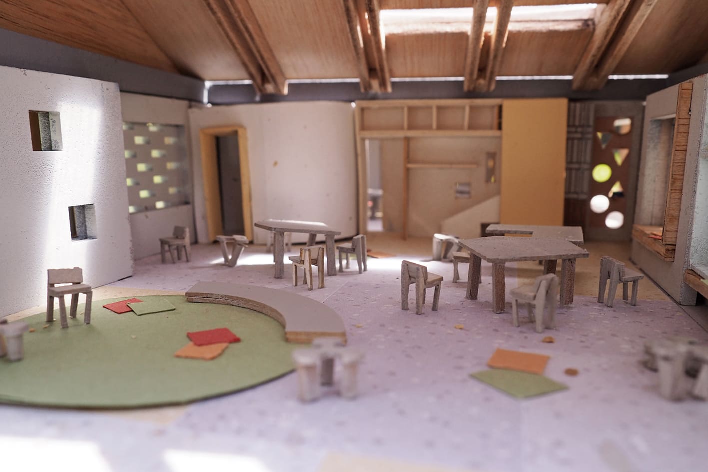 Colegio Andino Classroom interior model imagining and warm and stimulant atmosphere through materiality textures and colors Hs2e 2019